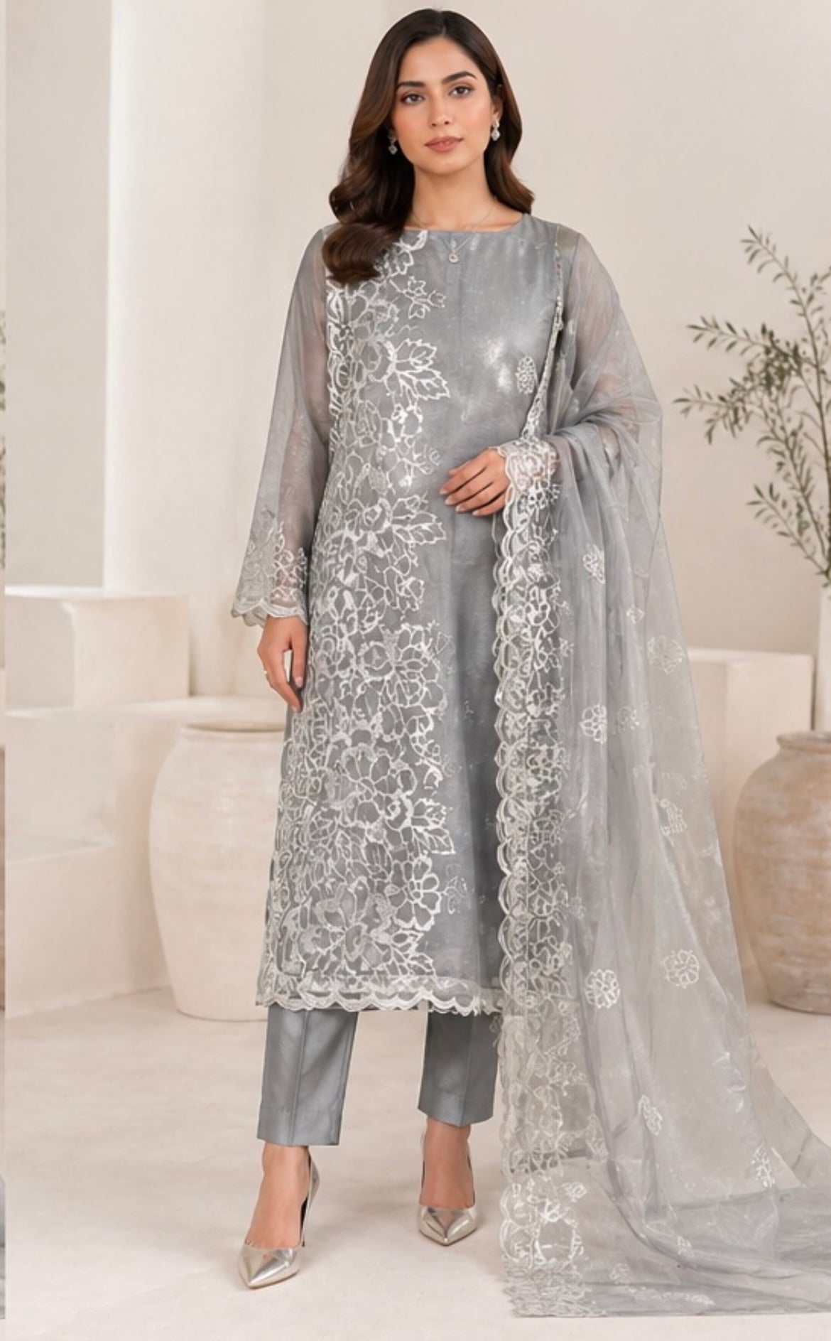 Organza unstitched suit