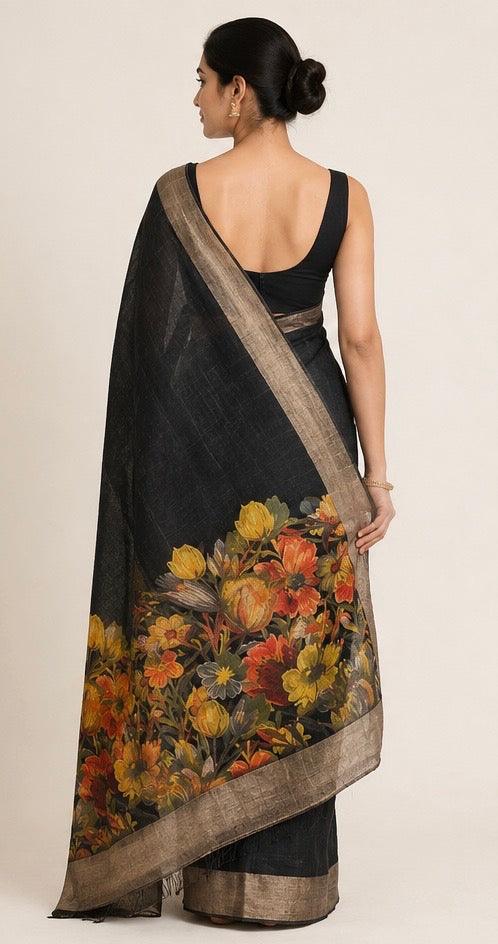 Linen printed saree