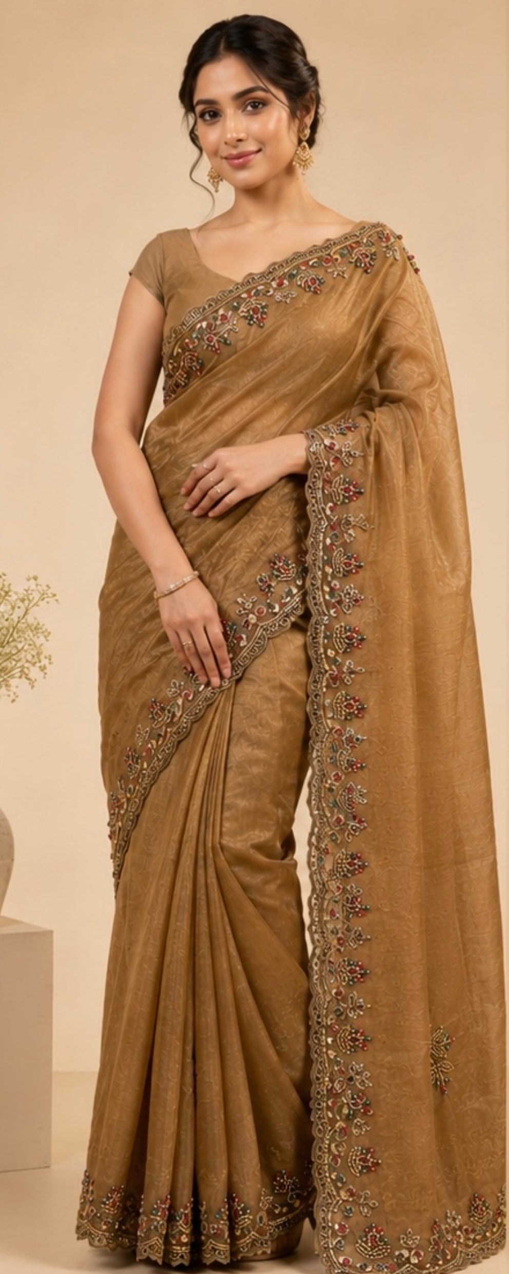 Organza embroidery saree