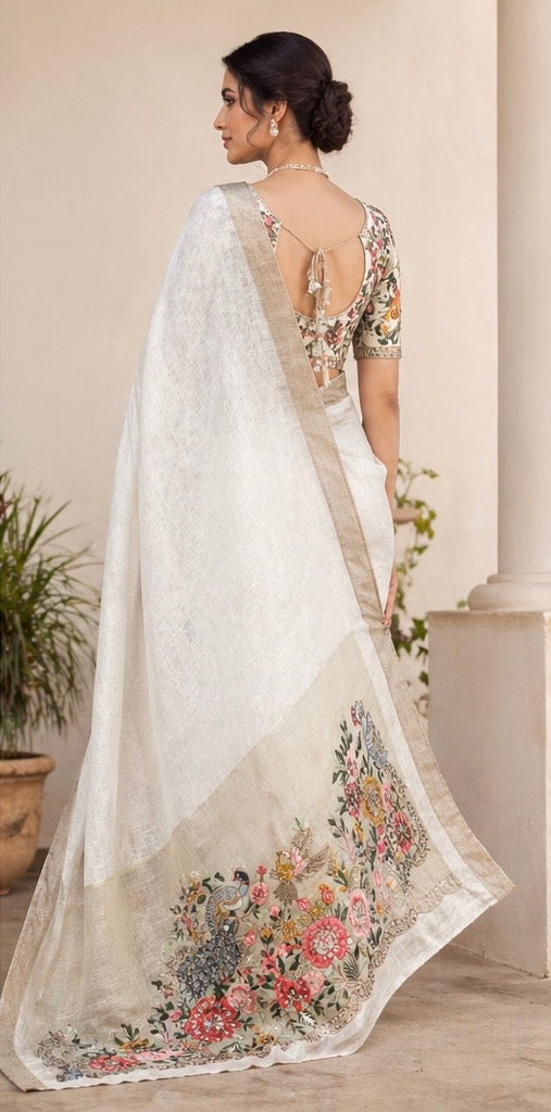 Linen tissue saree