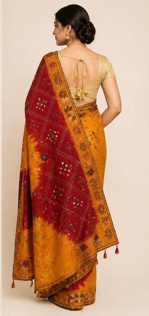 Gorget embroidery saree