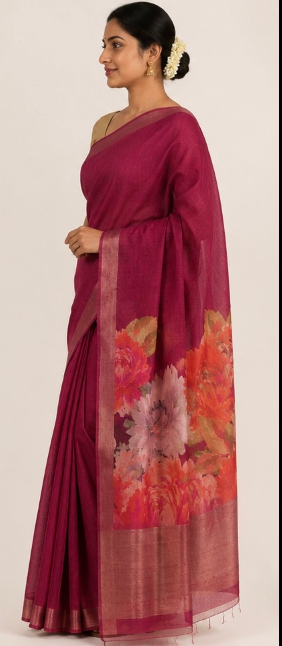 Linen printed saree
