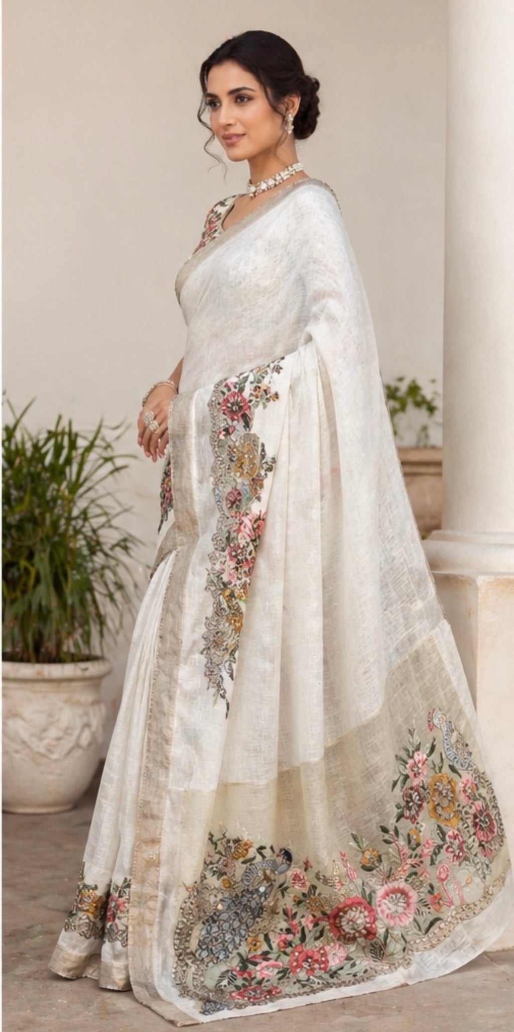 Linen tissue saree