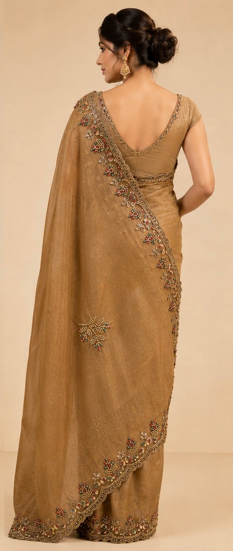 Organza embroidery saree
