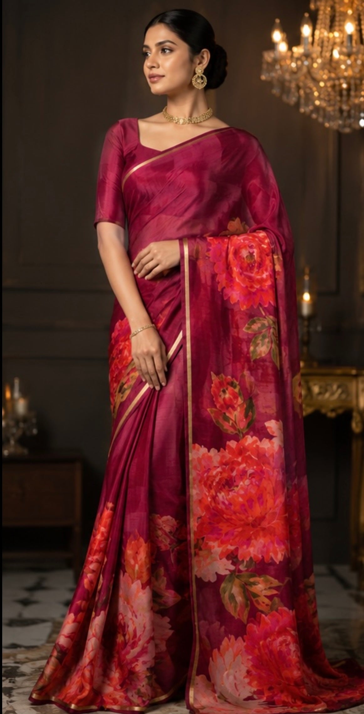 Crape printed saree