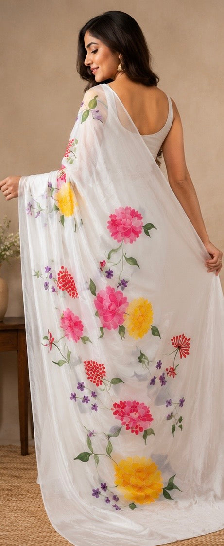 Crape hand paint saree