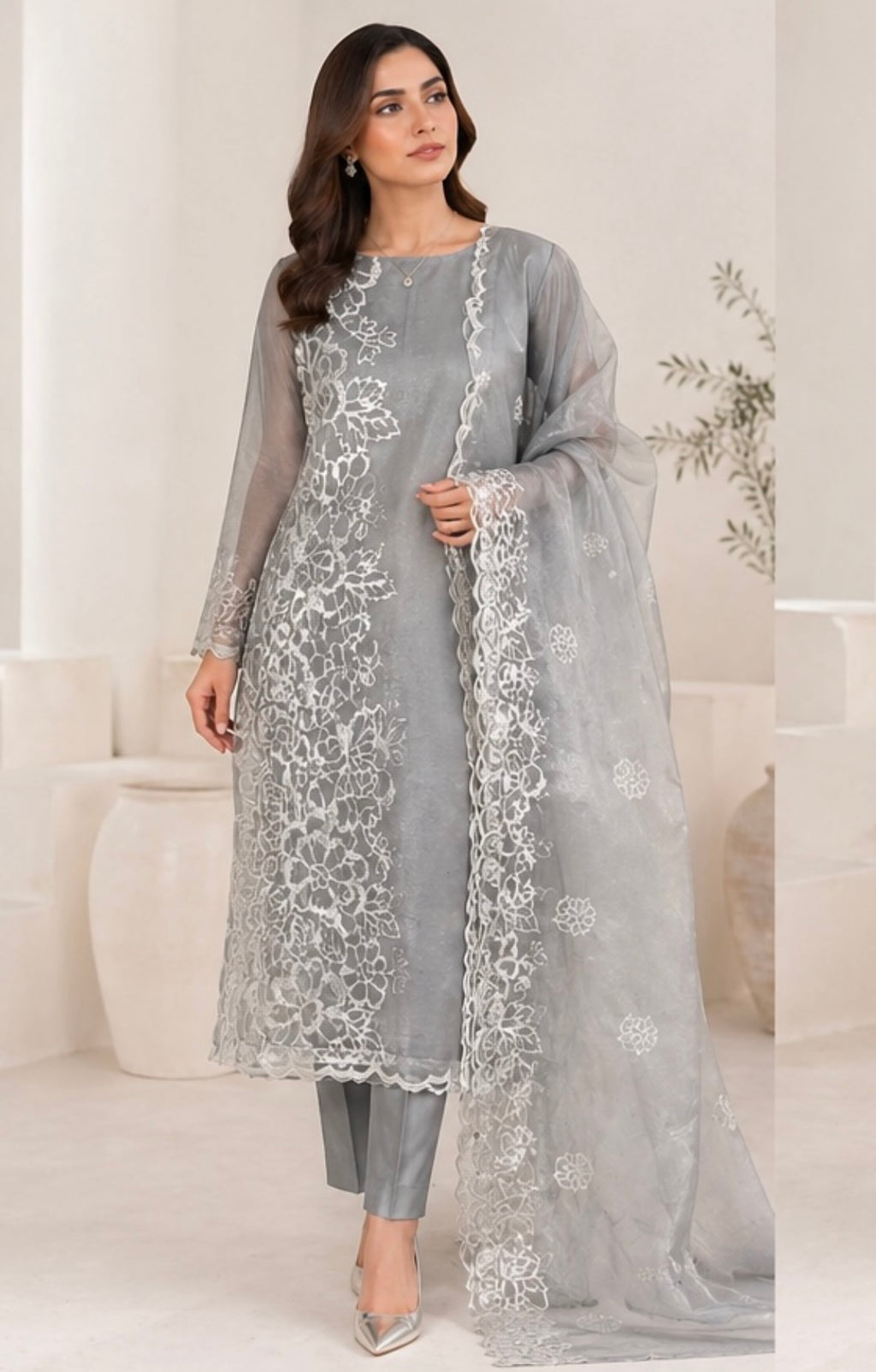 Organza unstitched suit