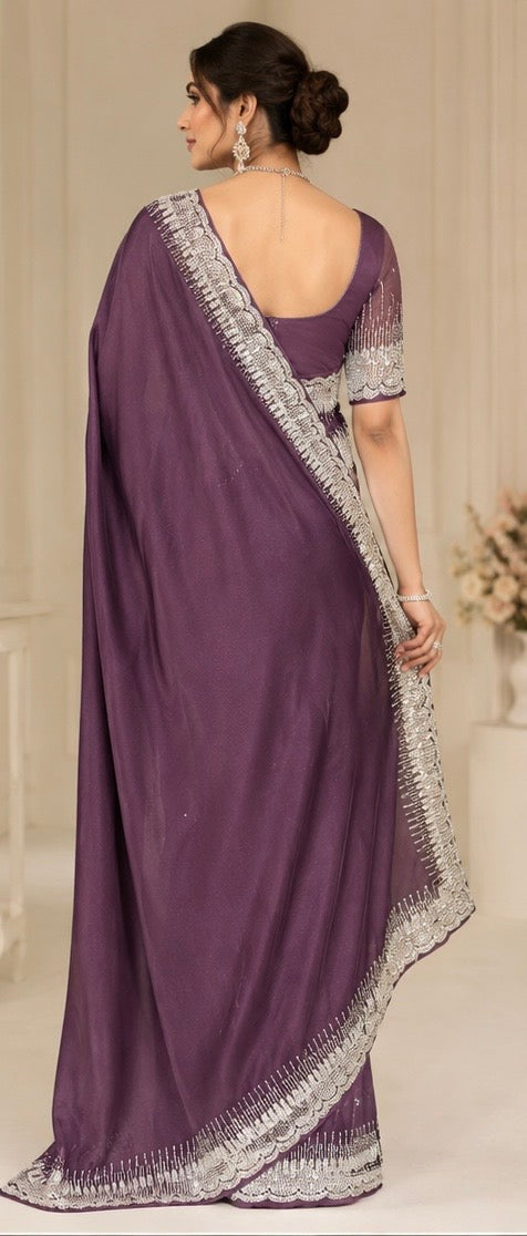 Organza embroidery saree