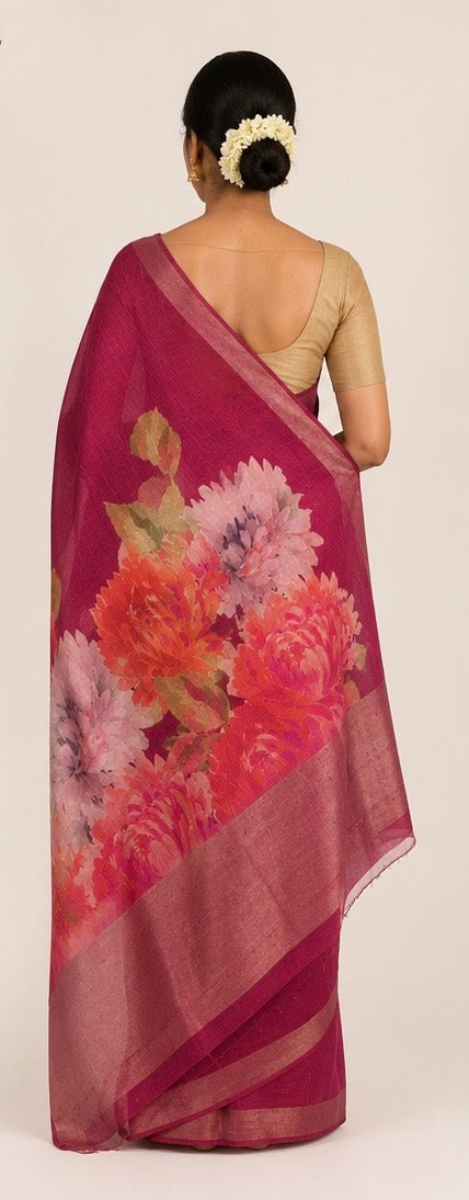 Linen printed saree
