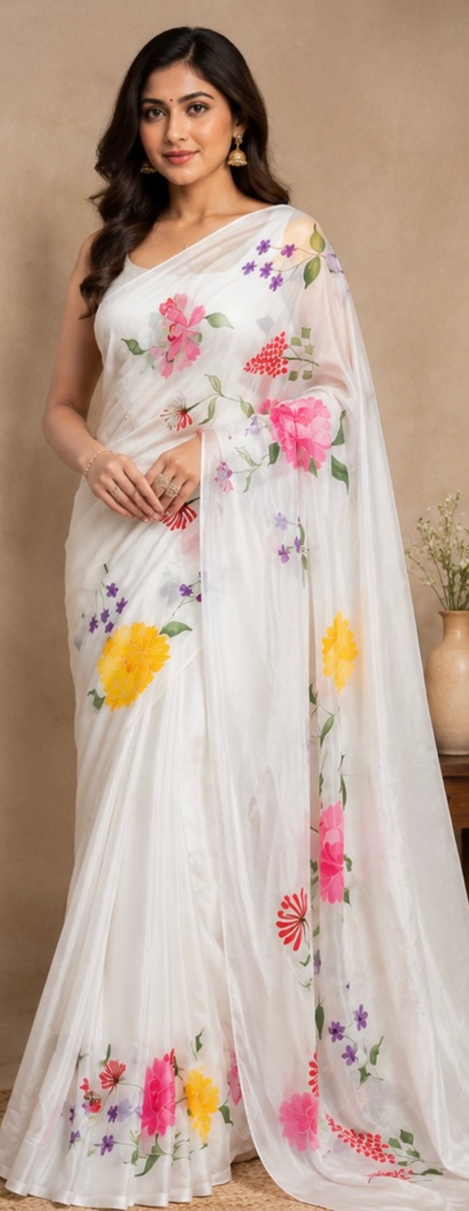 Crape hand paint saree