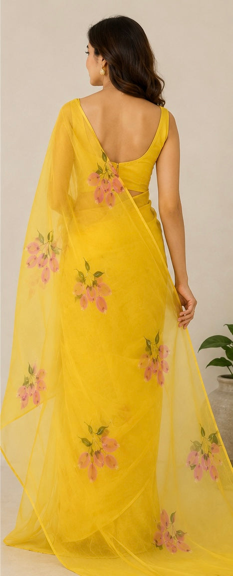 Organza hand paint saree