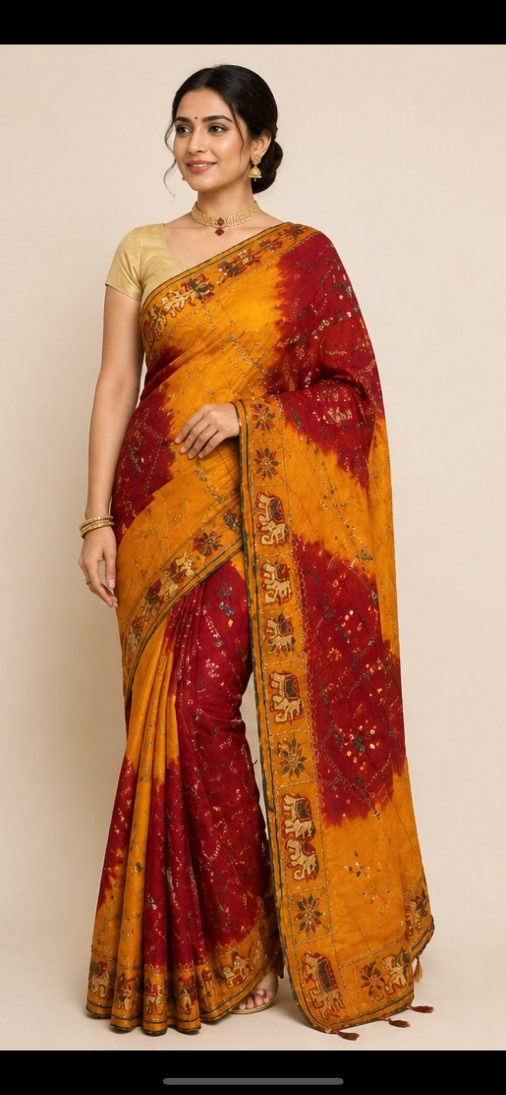 Gorget embroidery saree