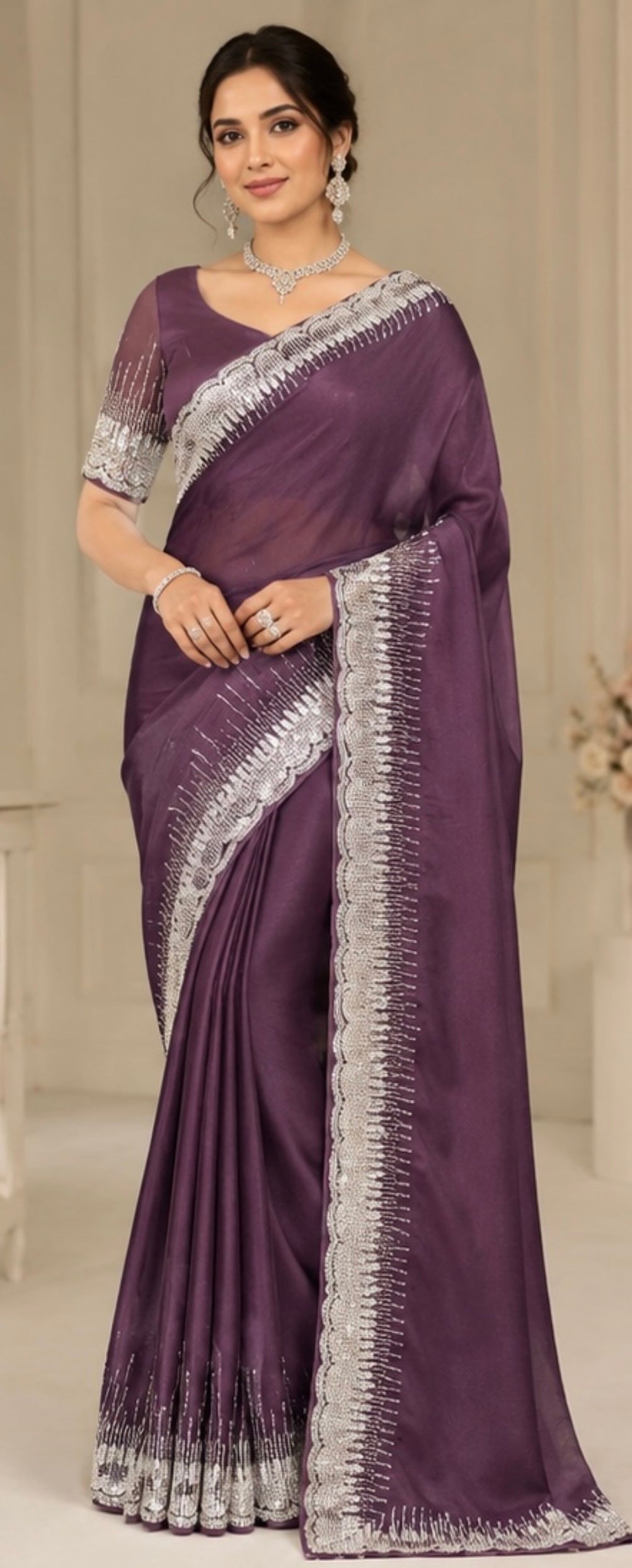 Organza embroidery saree