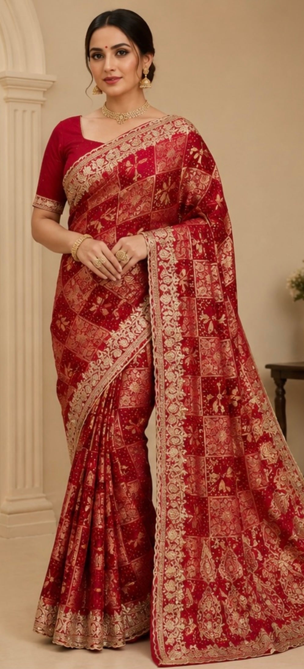 Gorget embroidery saree
