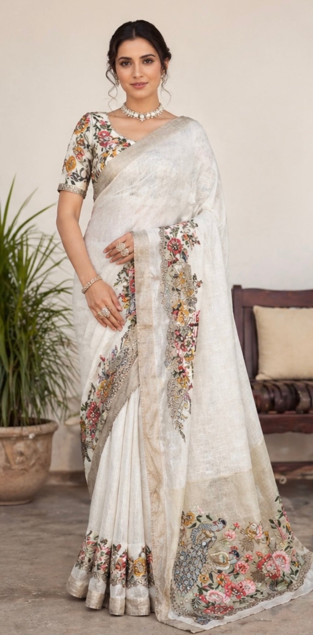 Linen tissue saree