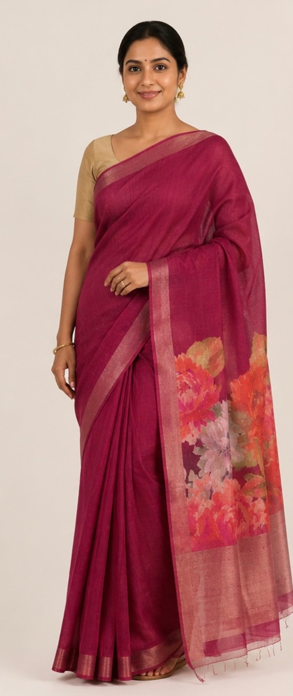 Linen printed saree
