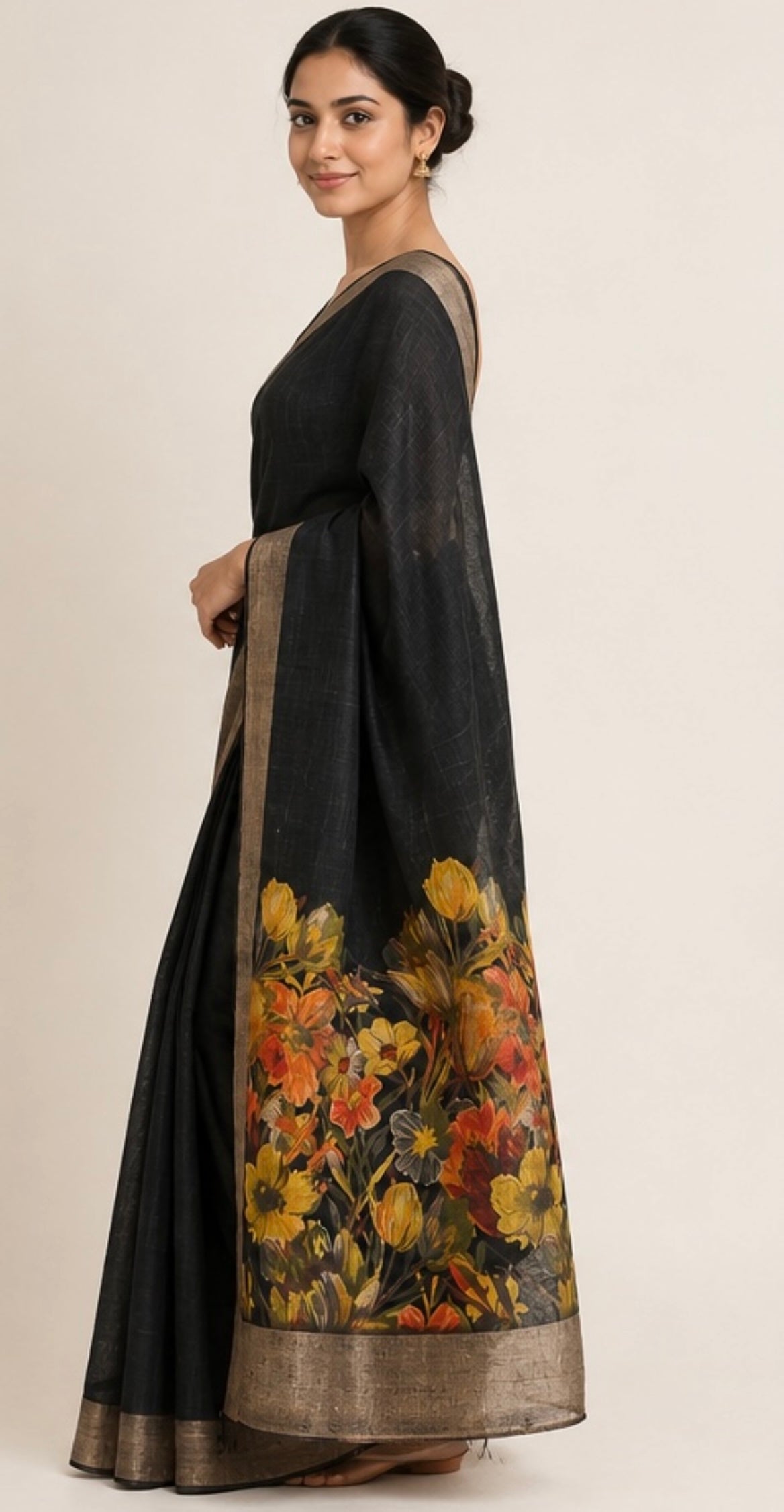 Linen printed saree